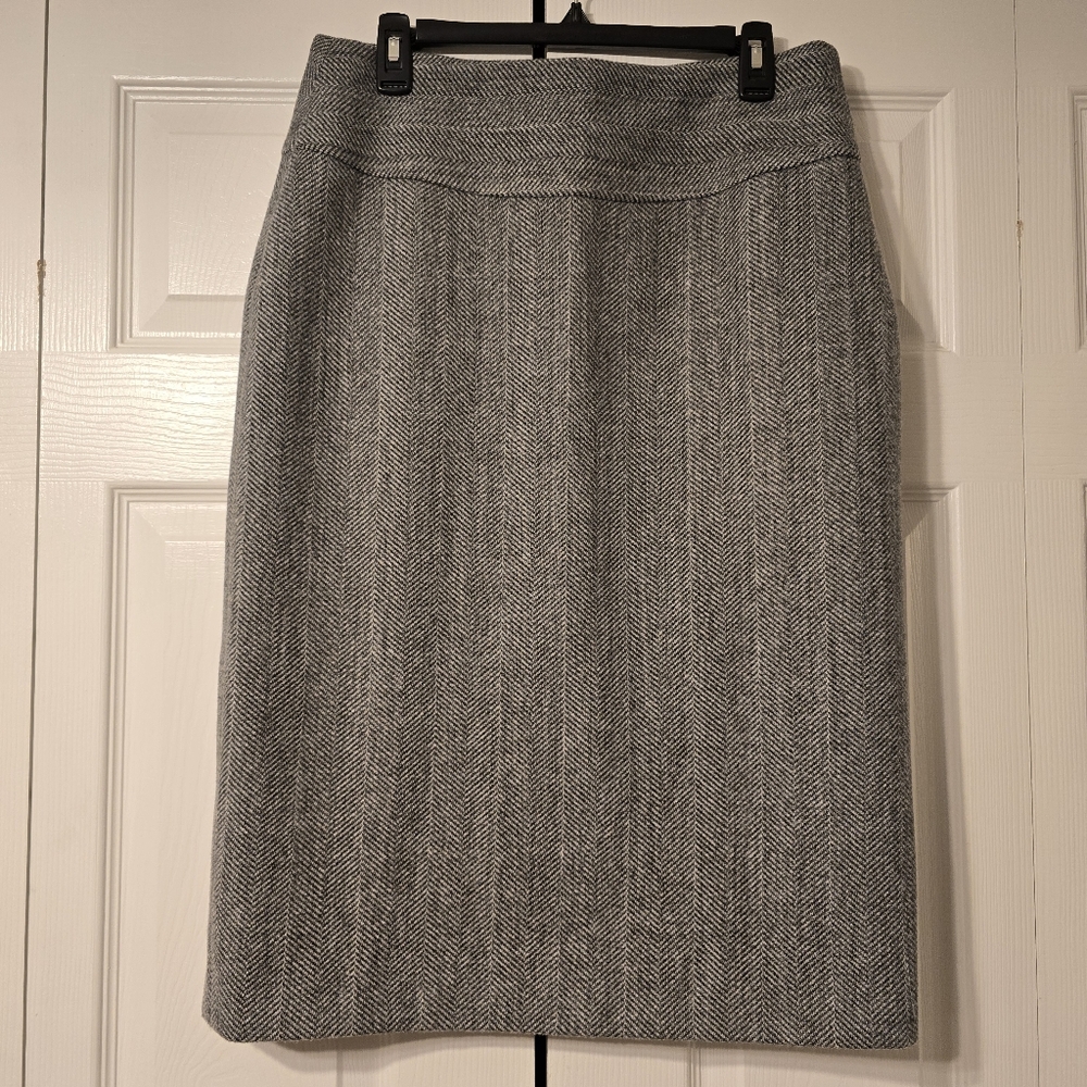 Wool Blend Women's Elegant Formal Gray Herringbone Lined Pencil Skirt Size M